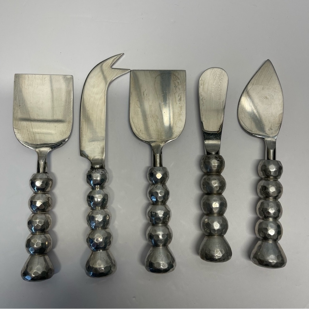 5 Piece Hammered Stainless Steel Cheese Knife Set Artisan Beaded Handle